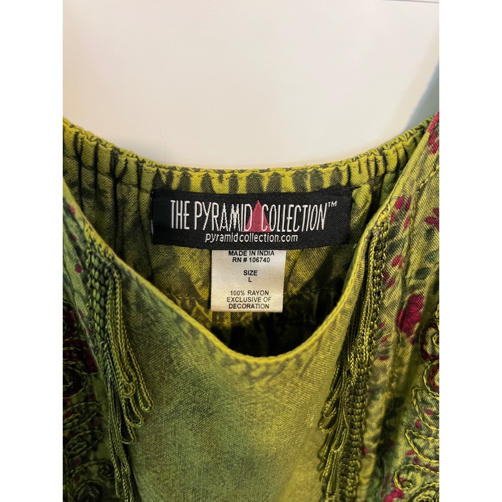 Pyramid Collection Green Floral Embroidered Boho Maxi Dress Large Smocked Back - Picture 4 of 7